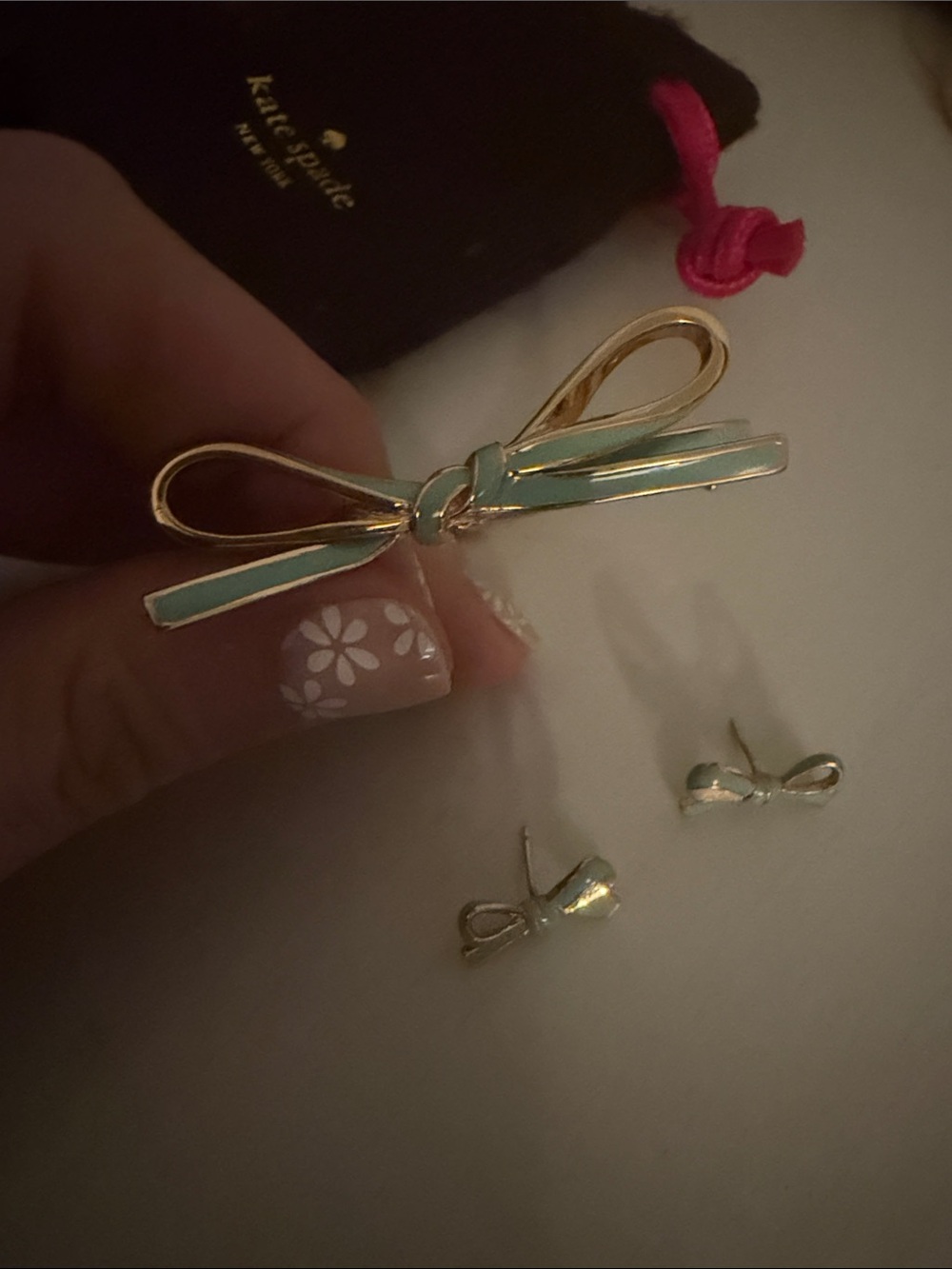 kate spade Gold and Mint Bow Hair Clip with Matching Bow Studs